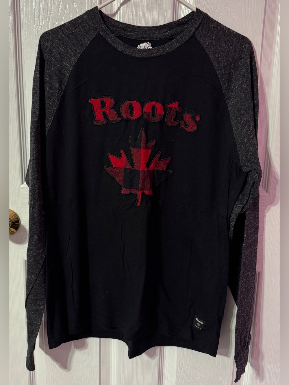 Roots Black Long-Sleeve Raglan Shirt with Red Logo